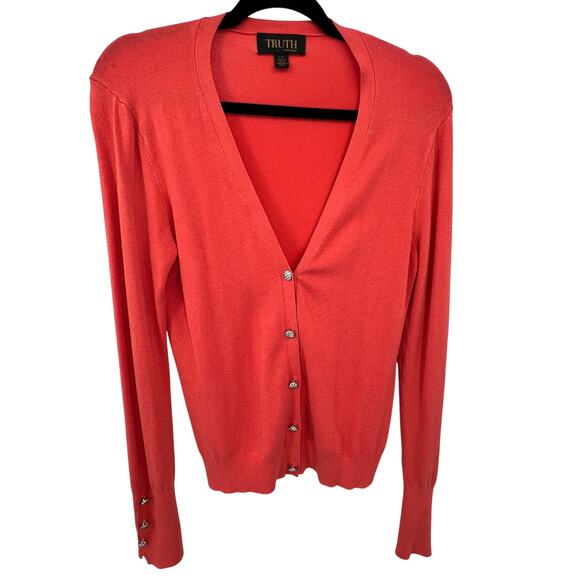 Truth Cardigan Women's L Coral Fall Color Minimalist Preppy Soft Halloween Prep - Picture 1 of 6